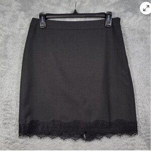 LOFT Skirt Womens 2P Black Pin Striped Lace Trim Straight Short Lined ADD FOR FR